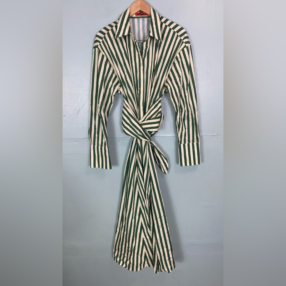 Simon Miller Loch Poplin Maxi Button Down Dress Striped Green Cut Out Large - Picture 2 of 15